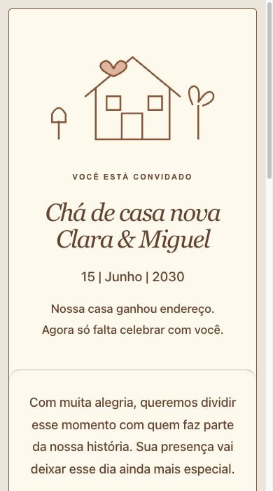 Convite Casa de Afeto — chá de panela e casa nova