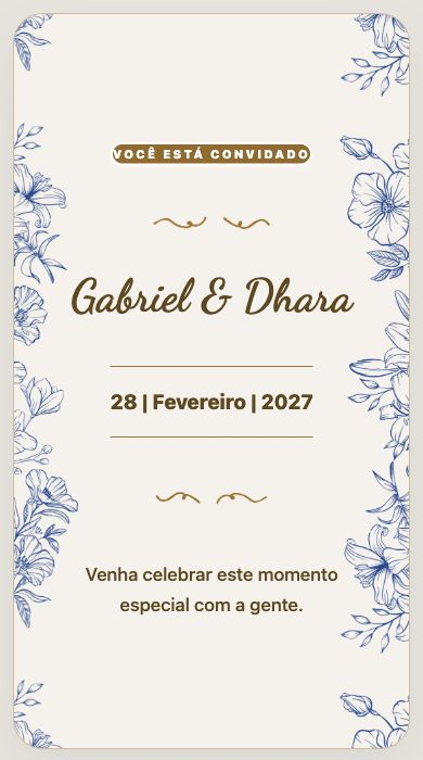 Blue and Gold Floral Wedding Invitation
