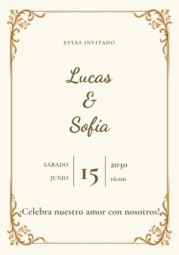 Invitación de boda Clásico Dorado