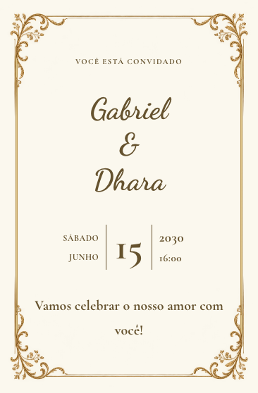 Convite de casamento Clássico Dourado