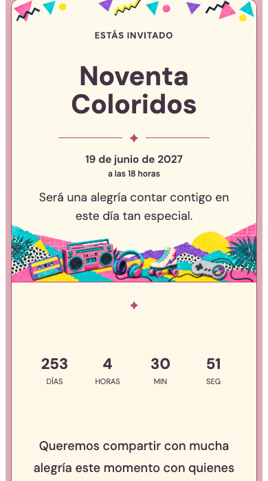 Invitación online Fiesta de los 90