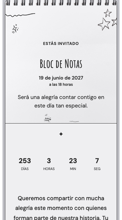 Invitación online Bloc de Notas