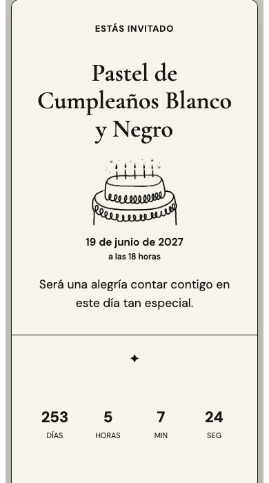 Invitación online Pastel Blanco y Negro