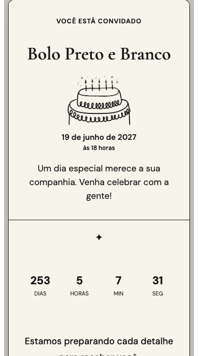 Invito digitale di compleanno: Torta di compleanno bianca e nera