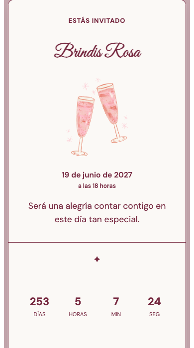 Invitación digital de cumpleaños: Brindis Rosa