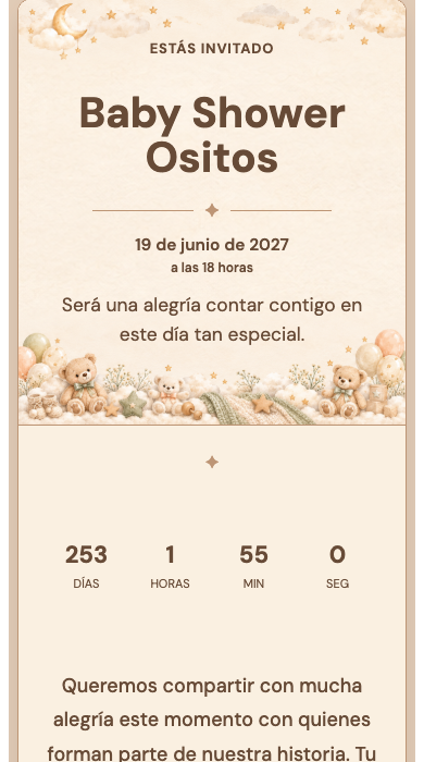 Invitación online Baby Shower Ositos