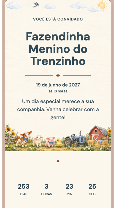 Invitation d’anniversaire numérique: Petit train à la ferme