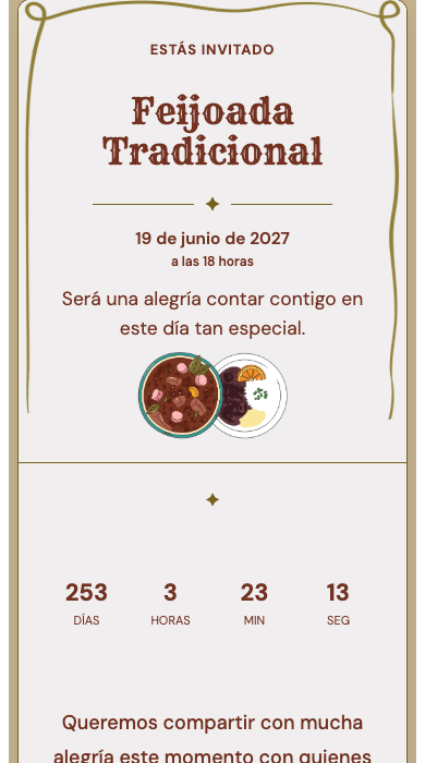 Invitación digital de cumpleaños: Feijoada Tradicional