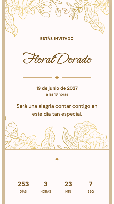 Invitación online Floral Dorado