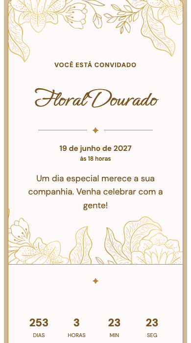 Convite online Floral Dourado