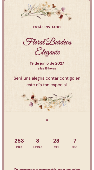 Invitación online Floral Burdeos