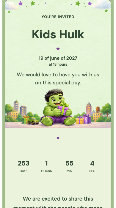 Kids Hulk online invitation
