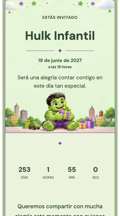Invitación online Hulk Infantil