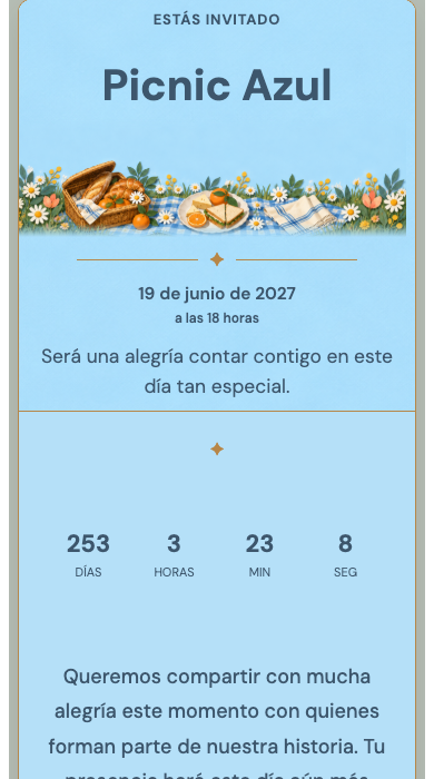 Invitación digital de cumpleaños: Picnic Azul