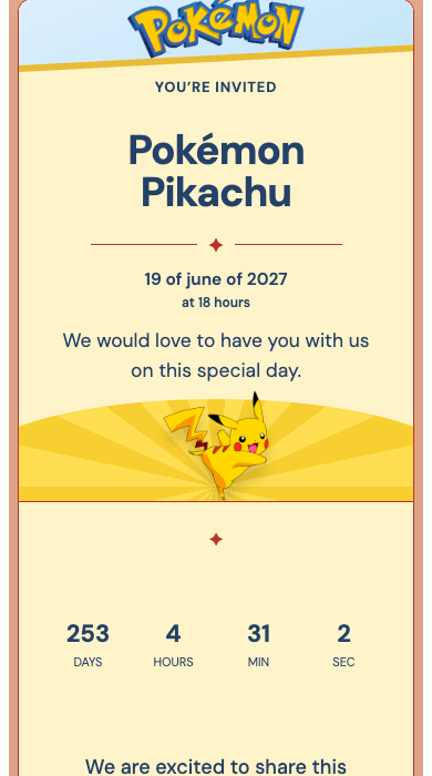 Pokémon Pikachu online invitation