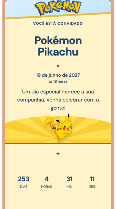 Convite online Pokémon Pikachu