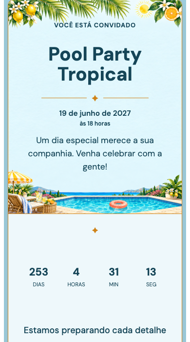 Invitation d’anniversaire numérique: Fête tropicale à la piscine