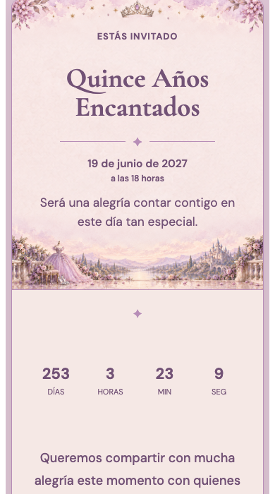 Invitación online Quinceañera Encantada