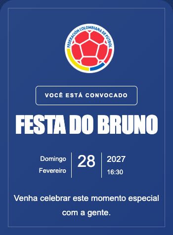 Convite Seleção Colômbia