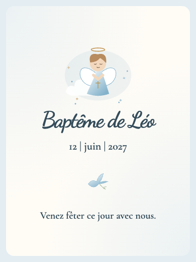 Faire-part de baptême numérique: Baptême aquarelle bleu