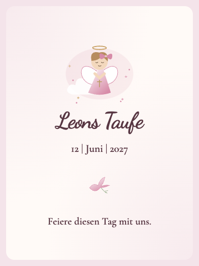 Digitale Taufeinladung: Rosa Aquarell-Taufe