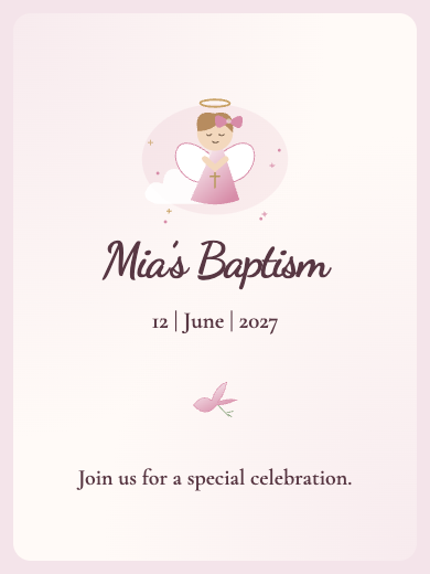 Digital baptism invitation: Pink Watercolor Baptism