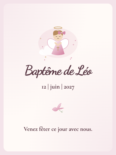 Faire-part de baptême numérique: Baptême aquarelle rose