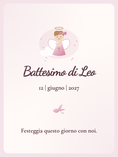 Invito digitale di battesimo: Battesimo acquerello rosa