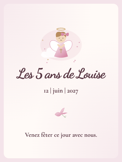 Invitation d’anniversaire numérique: Baptême aquarelle rose