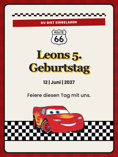 Digitale Geburtstagseinladung: Cars · Lightning McQueen