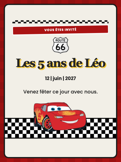 Invitation d’anniversaire numérique: Cars · Flash McQueen