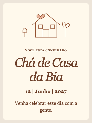Modelo de convite digital interativo para Chá de casa: Casa de Afeto com RSVP