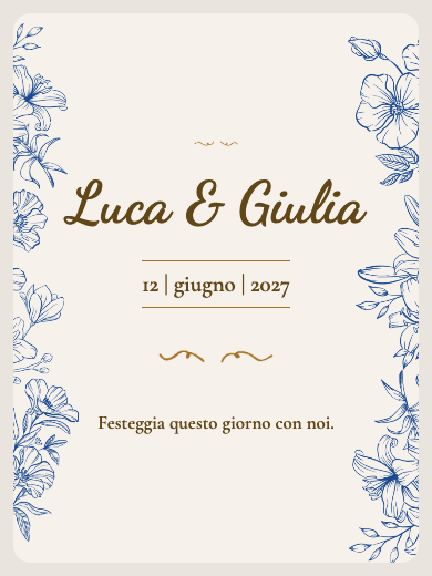 Invito digitale per anniversario di matrimonio: Floreale blu e oro