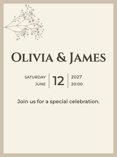 Digital wedding invitation: Natural Botanical