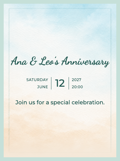 Digital wedding anniversary invitation: Beach Breeze