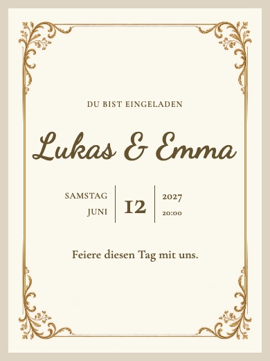 Digitale Einladung zum Hochzeitstag: Goldener Klassiker