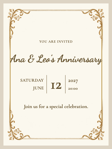 Digital wedding anniversary invitation: Golden Classic