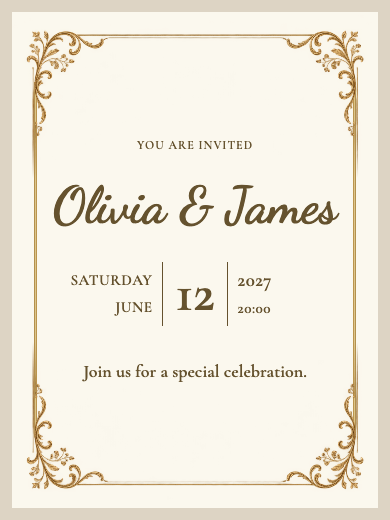 Digital wedding invitation: Golden Classic