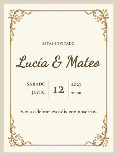 Invitación digital de boda: Clásico Dorado