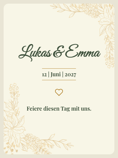 Digitale Einladung zum Hochzeitstag: Goldene Blume