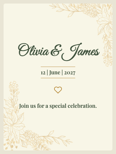 Digital wedding invitation: Golden Flower