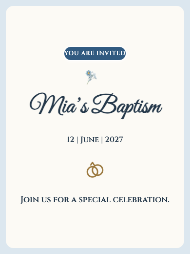 Digital baptism invitation: Blue Floral