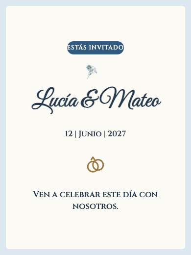 Invitación digital de boda: Floral Azul