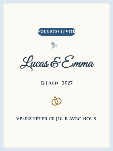 Faire-part de mariage numérique: Floral bleu