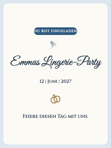 Digitale Einladung: Blaues Blumenmotiv — Lingerie-Party