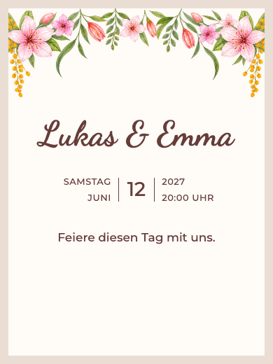Digitale Einladung zum Hochzeitstag: Frühlingsblüten