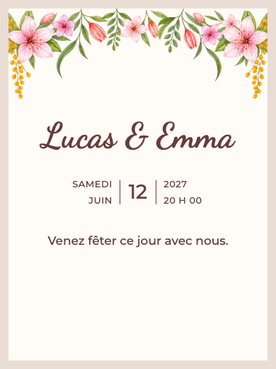 Invitation numérique pour anniversaire de mariage: Fleurs de printemps
