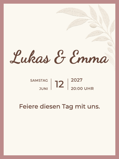 Digitale Einladung zum Hochzeitstag: Leinen und Kupfer