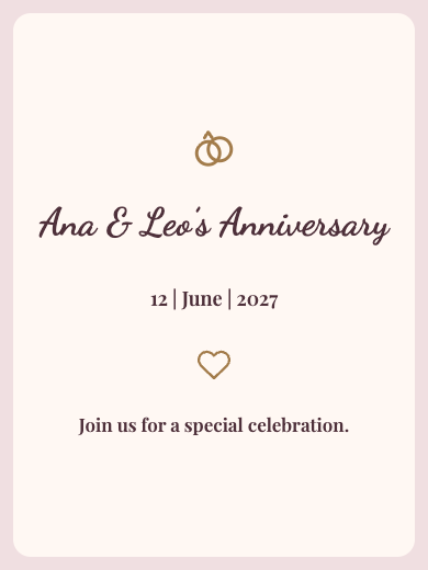 Template: Interactive digital wedding anniversary invitation: Classic Rosé with RSVP