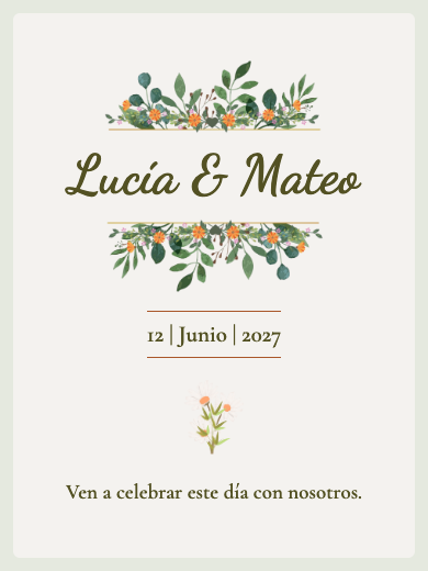 Invitación digital de boda: Floral Verde y Naranja